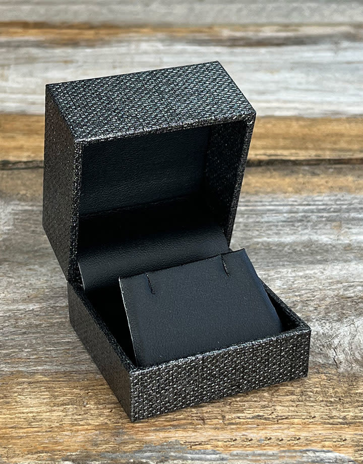 DBX3413 = Earring Box Premium Grey Mesh/Black Faux Leatherette