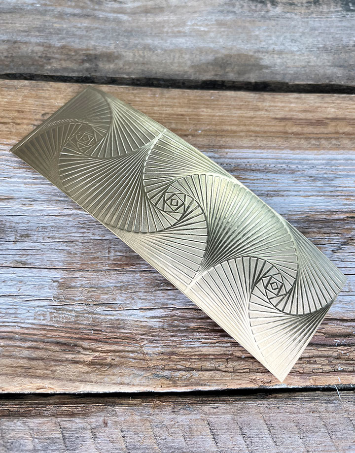 BSP50 = Patterned Brass Sheet ''Spiral Geometry'' 2'' x 6'' (Choose Gauge)