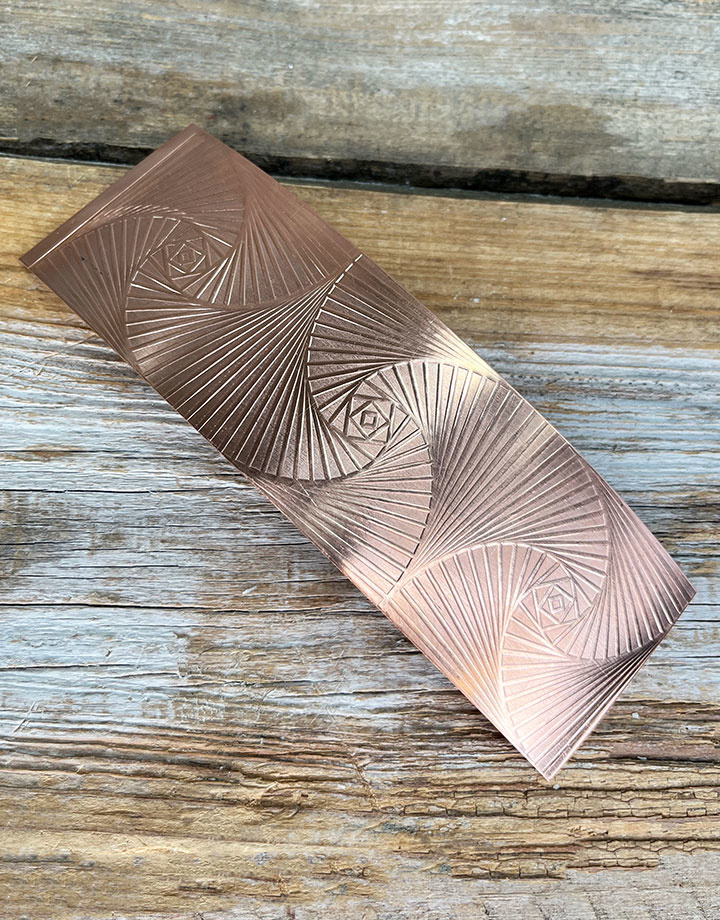 CSP50 = Patterned Copper Sheet ''Spiral Geometry'' 2'' x 6'' (Choose Gauge)