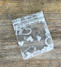 DBX1292HW = Organza Drawstring Pouches White with Silver Hearts 2-3/4''x3-1/2'' (Dozen)