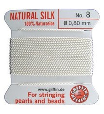 38.01208 = White Silk Beading Cord #8 on Card with Needle