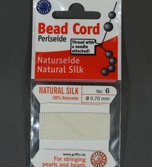 38.01206 = White Silk Beading Cord #6 on Card with Needle