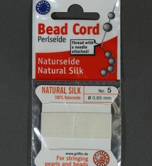 38.01205 = White Silk Beading Cord #5 on Card with Needle