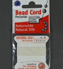 38.01204 = White Silk Beading Cord #4 on Card with Needle
