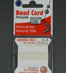 38.01202 = White Silk Beading Cord #2 on Card with Needle