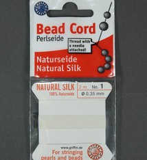 38.01201 = White Silk Beading Cord #1 on Card with Needle