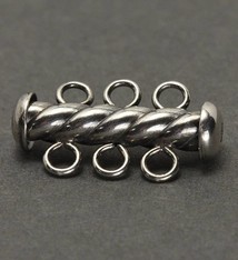 5003S-03 = Tube Clasp Sterling Silver Oxidized Twist with 3 Rings 4.3 x 22mm (Each)