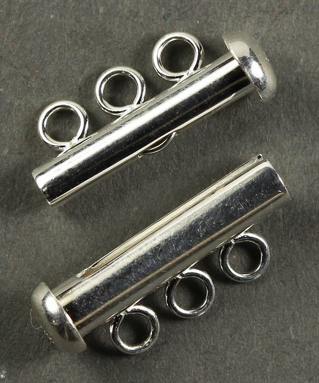 5000S-03 = Polished Tube Clasp with 3 Rings Sterling Silver 4.3x22mm (Each)