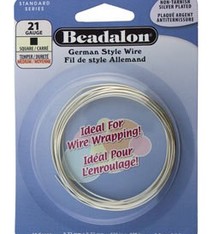 WR5721S = Beadalon German Style Wire 21ga SQUARE SILVER PLATED 2.5 METER COIL