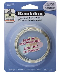 WR5721S = Beadalon German Style Wire 21ga SQUARE SILVER PLATED 2.5 METER COIL