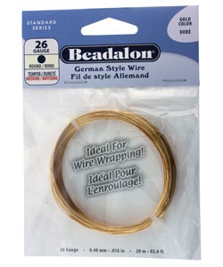 WR5526G = Beadalon German Style Wire 26ga ROUND GOLD COLOR 20 METER COIL