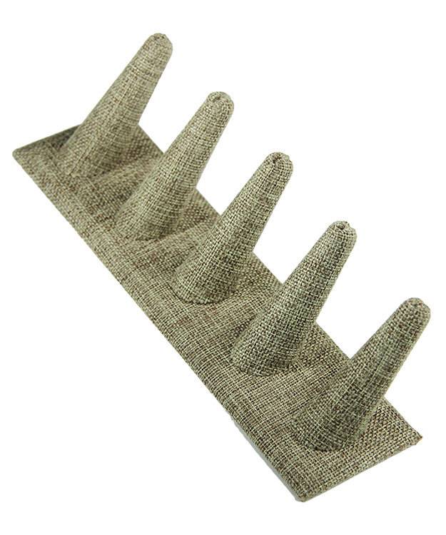 DRG3245 = Burlap Five Ring Finger Display 8'' x 2-1/2'' x 2-1/8''H