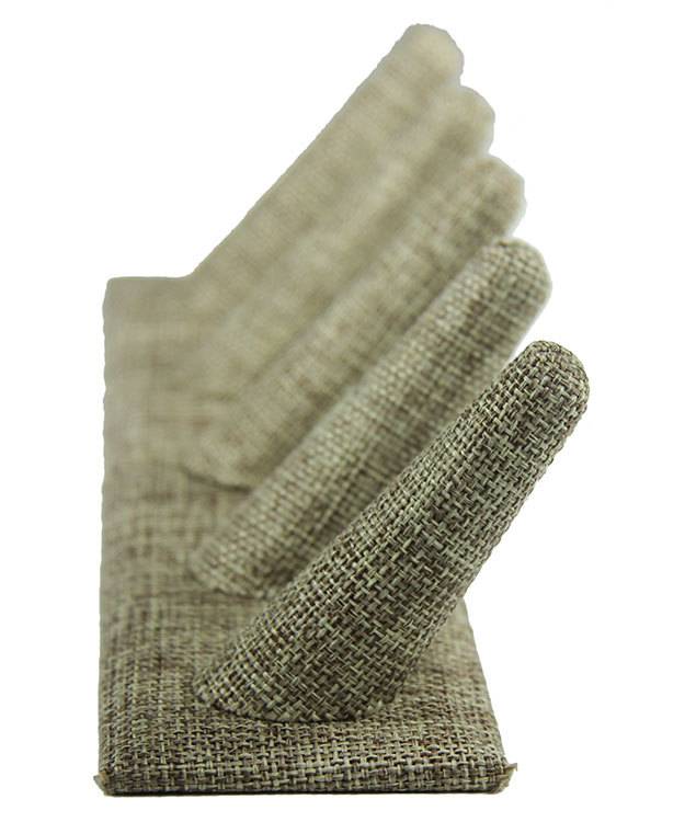 DRG3245 = Burlap Five Ring Finger Display 8'' x 2-1/2'' x 2-1/8''H