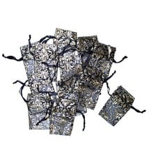DBX1291G = Organza Drawstring Pouches Black & Gold Damask 1-3/4''x2'' (Dozen)
