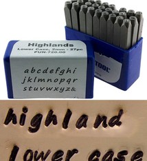PN992 = Letter Punch Set 2mm HIGHLANDS LOWER CASE 27pcs