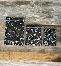 Organza Drawstring Pouches Black with Silver Hearts (Pkg/10)