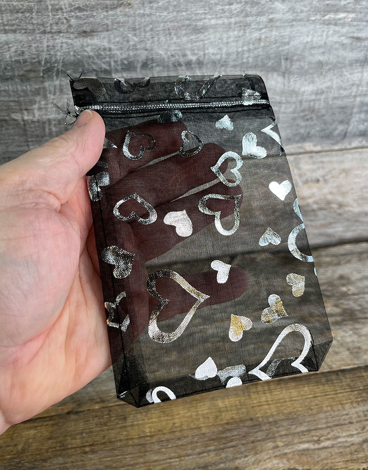 Organza Drawstring Pouches Black with Silver Hearts (Pkg/10)