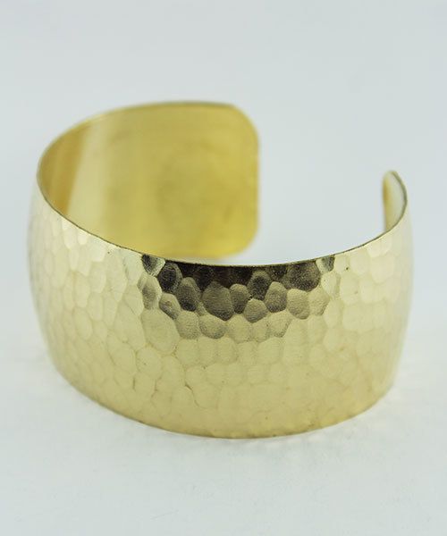 MSBR1042 = Hammered Domed Brass Cuff Bracelet 1-1/8'' Wide