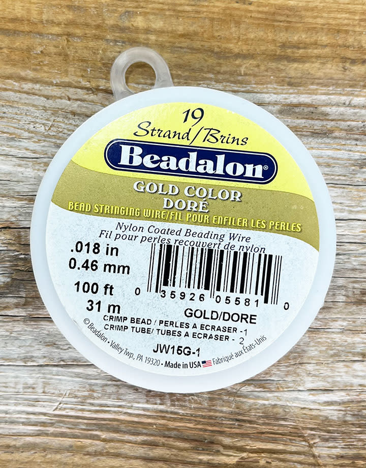 CD41918G-100 = Beadalon 19  .018'' Gold Color 100ft Spool