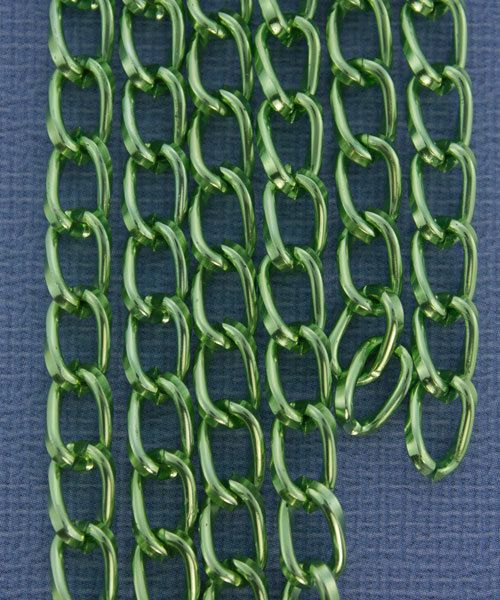 800AL-095LG = Aluminum Curb Chain Lime Green 9.3 x 5.3mm Wide 5 feet Long
