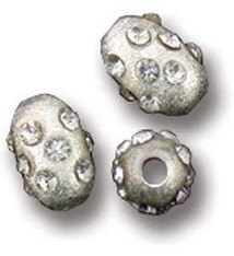 ABS-CO4 = Sterling Silver Bead OVAL WITH SATIN FINISH & WHITE CRYSTALS (Pkg of 5)