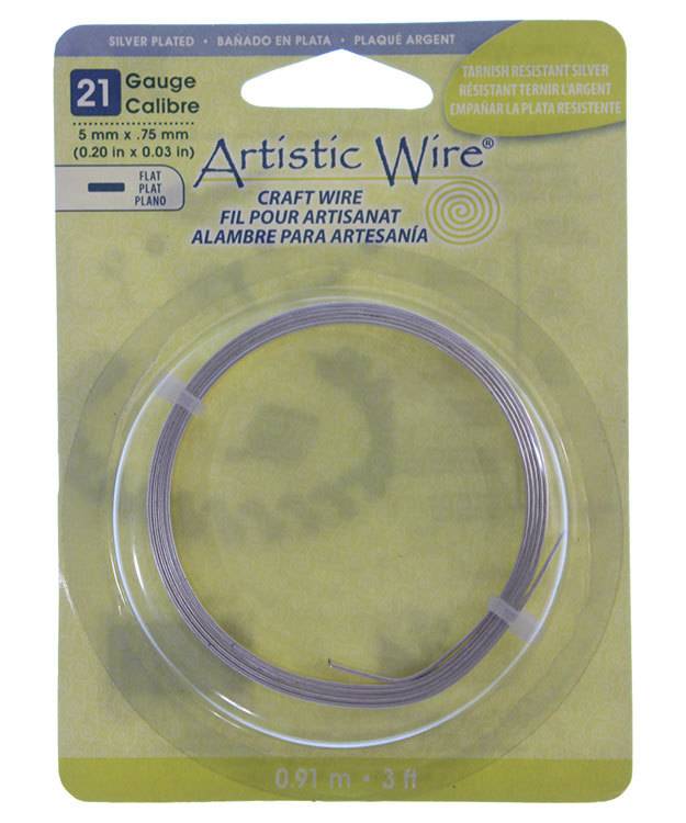 WR47210 = Flat Tarnish Resistant Silver Color Artistic Wire 5.0mm x 0.75mm 3 Foot Coil