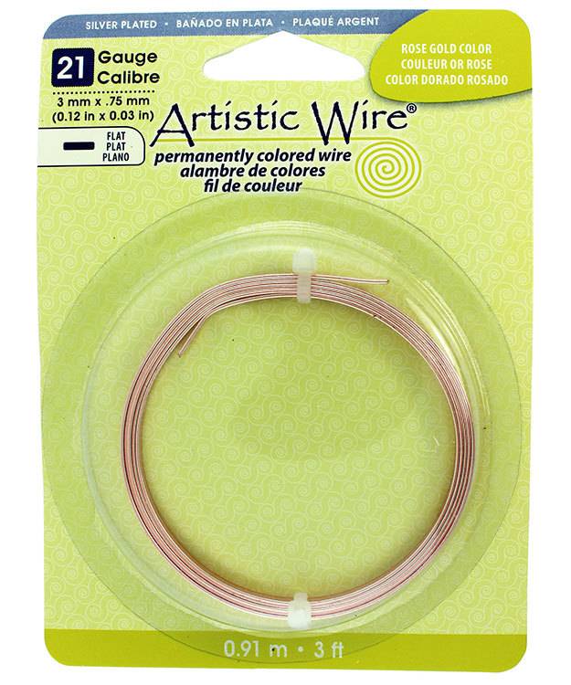 WR47114 = Flat Rose Gold  Color Artistic Wire 3.0mm x 0.75mm 3 Foot Coil