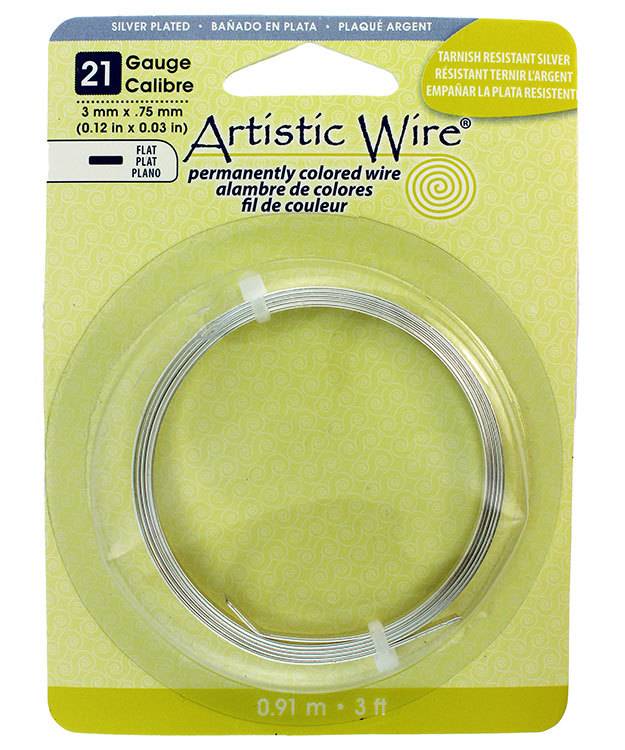 WR47110 = Flat Tarnish Resistant Silver Color Artistic Wire 3.0mm x 0.75mm 3 Foot Coil