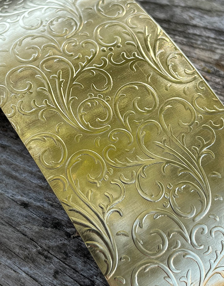 BSP35 = Patterned Brass Sheet ''Vines'' 2'' x 6'' (Choose Gauge)