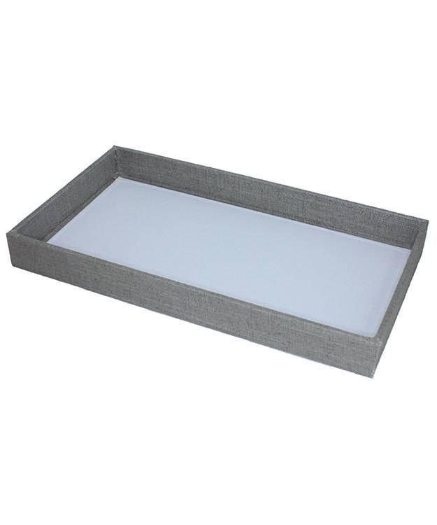 DTR7001 = Grey Linen Covered Display Trays 14-7/8''L x 8-3/8''W x 1.5''D