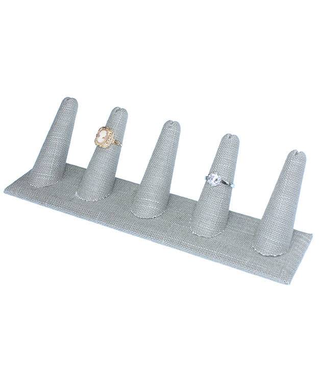 DRG7245 = Grey Linen Five Ring Finger Display 8'' x 2-1/2'' x 2-1/8''H