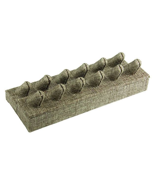 DRG3252 = Burlap Twelve Ring Finger Display 8-3/8'' x 3-1/4'' x 2-3/8''H