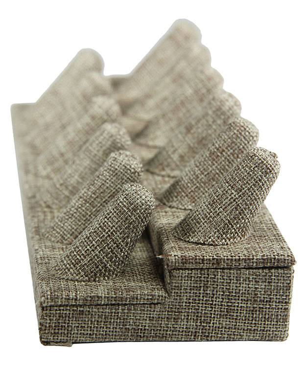 DRG3252 = Burlap Twelve Ring Finger Display 8-3/8'' x 3-1/4'' x 2-3/8''H