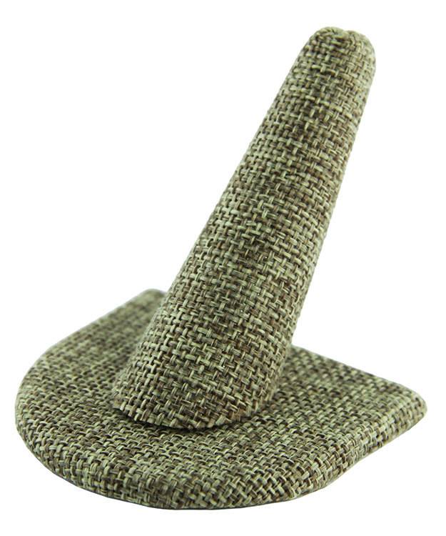 DRG3239 = Burlap Single Ring Finger Display 1/2 Round Base 2-1/8'' x 2-1/2'' x 2-1/8H'' (Pkg of 3)