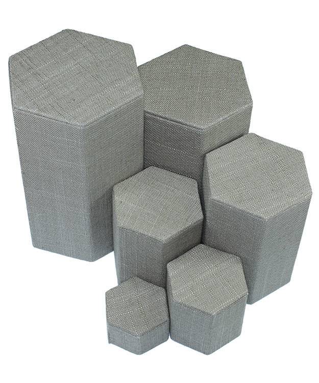 DIS7513 = Grey Linen Stackable Riser Set of 6 from 1-1/4'' to 6-1/4'' high