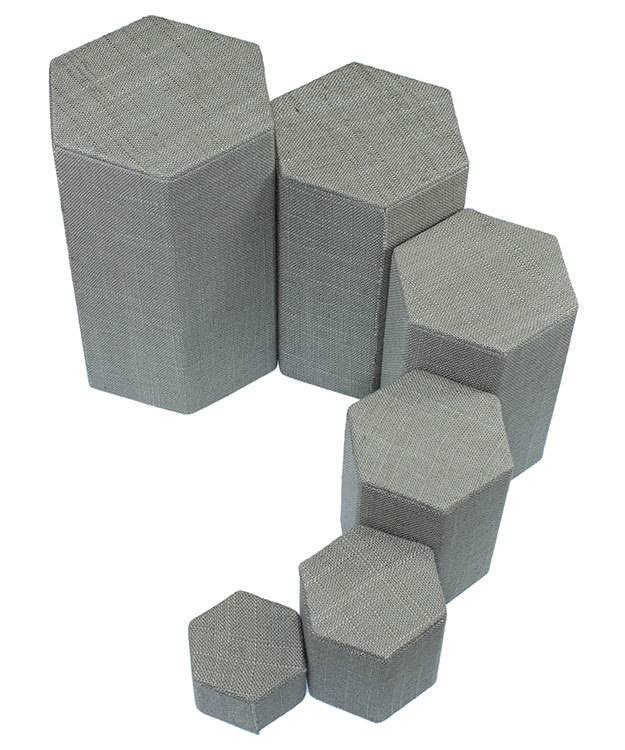 DIS7513 = Grey Linen Stackable Riser Set of 6 from 1-1/4'' to 6-1/4'' high