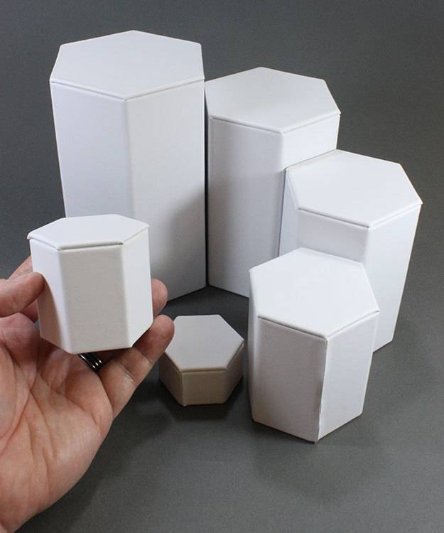 DIS6513 = White Leatherette Hexagonal Riser Set of 6pcs