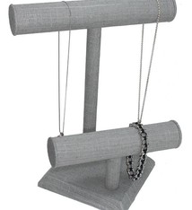 DCH7198 = Grey Linen Necklace/Bracelet Double T-bar Bar 9-3/8''W x 10-1/2''H