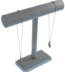 DCH7193 = Grey Linen Necklace T-Bar 12'' wide x 11-3/4'' high