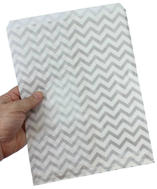 DBG1185 = Paper Gift Bag Silver Chevron Pattern 8-1/2'' x 11'' (Bundle of 100)