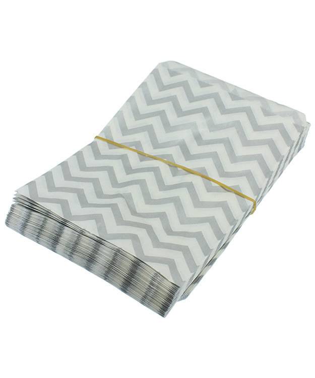 DBG1183 = Paper Gift Bag Silver Chevron Pattern 5'' x 7'' (Bundle of 100)