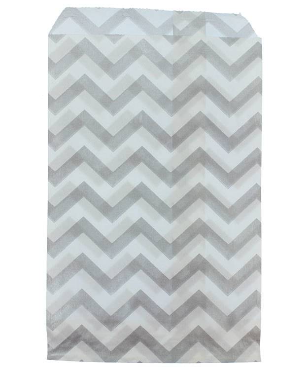 DBG1181 = Paper Gift Bag Silver Chevron Pattern 4'' x 6'' (Bundle of 100)