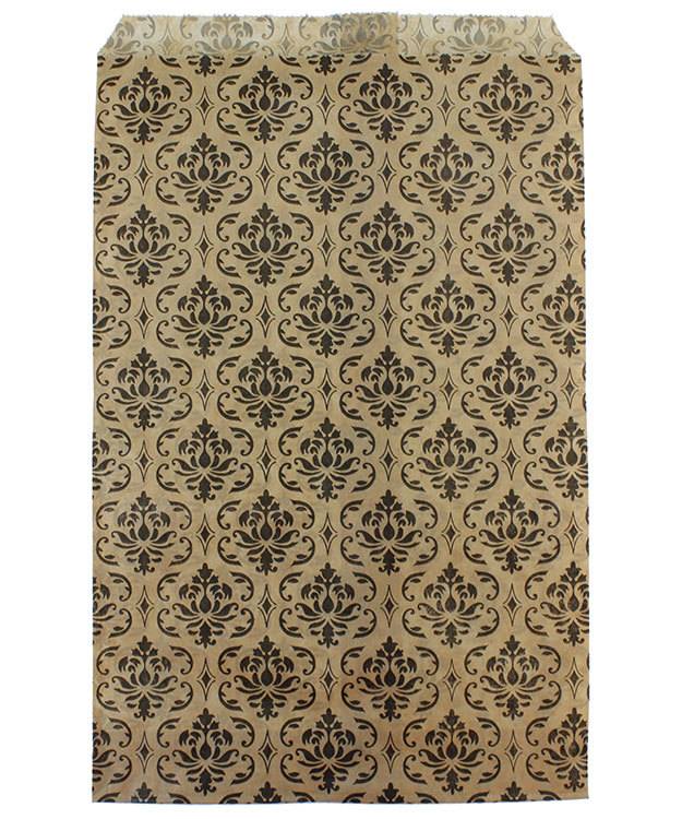 DBG1174 = Paper Gift Bag Black & Gold Damask Pattern 6'' x 9'' (Bundle of 100)