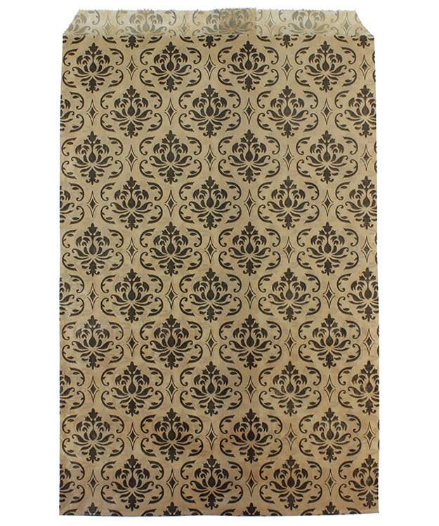 DBG1174 = Paper Gift Bag Black & Gold Damask Pattern 6'' x 9'' (Bundle of 100)