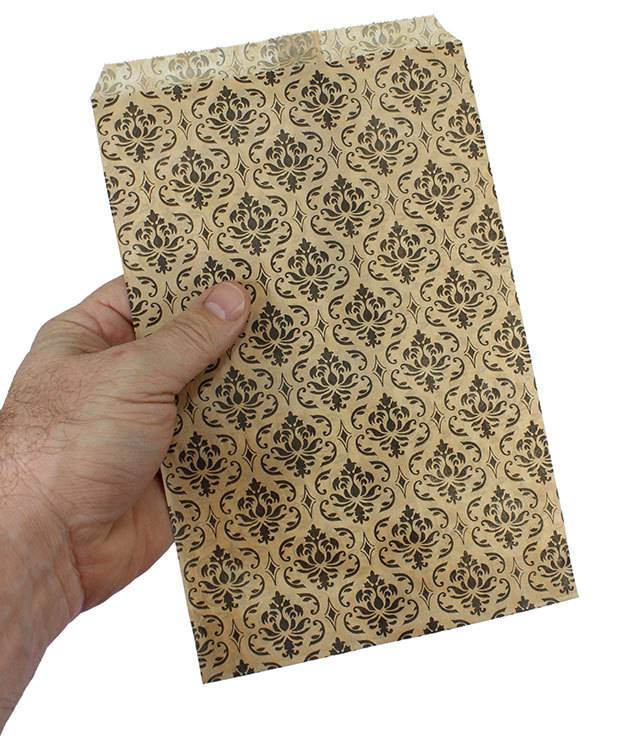 DBG1174 = Paper Gift Bag Black & Gold Damask Pattern 6'' x 9'' (Bundle of 100)