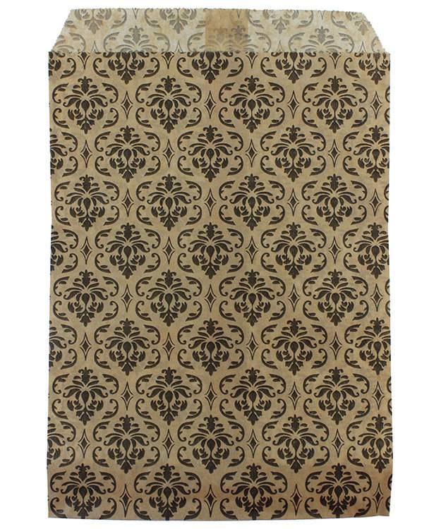 DBG1173 = Paper Gift Bag Black & Gold Damask Pattern 5'' x 7'' (Bundle of 100)