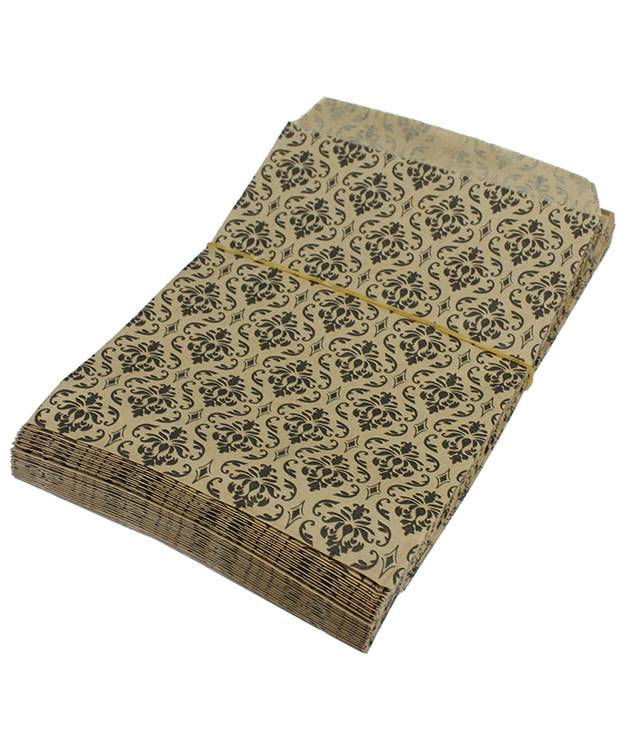 DBG1173 = Paper Gift Bag Black & Gold Damask Pattern 5'' x 7'' (Bundle of 100)