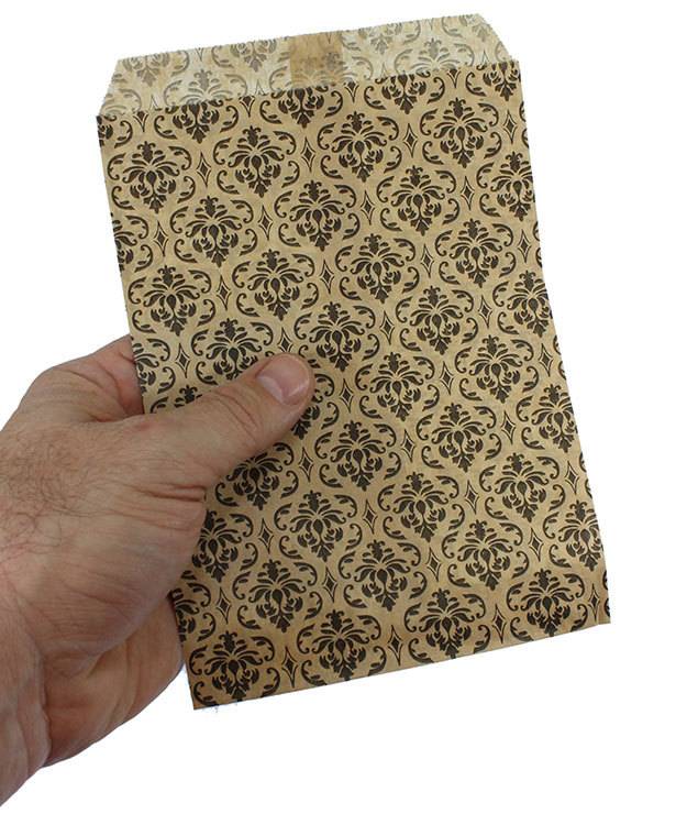 DBG1173 = Paper Gift Bag Black & Gold Damask Pattern 5'' x 7'' (Bundle of 100)