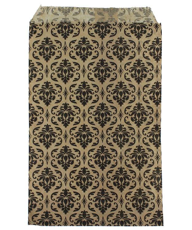 DBG1171 = Paper Gift Bag Black & Gold Damask Pattern 4'' x 6'' (Bundle of 100)