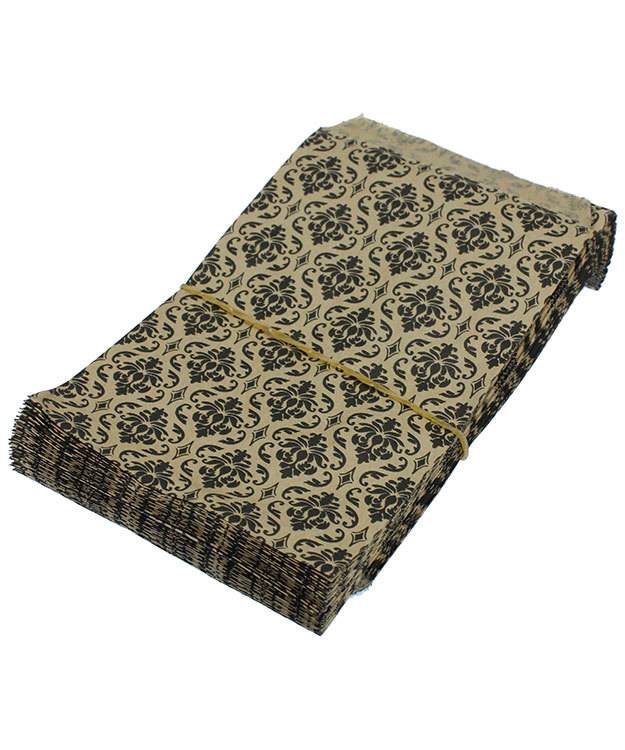 DBG1171 = Paper Gift Bag Black & Gold Damask Pattern 4'' x 6'' (Bundle of 100)